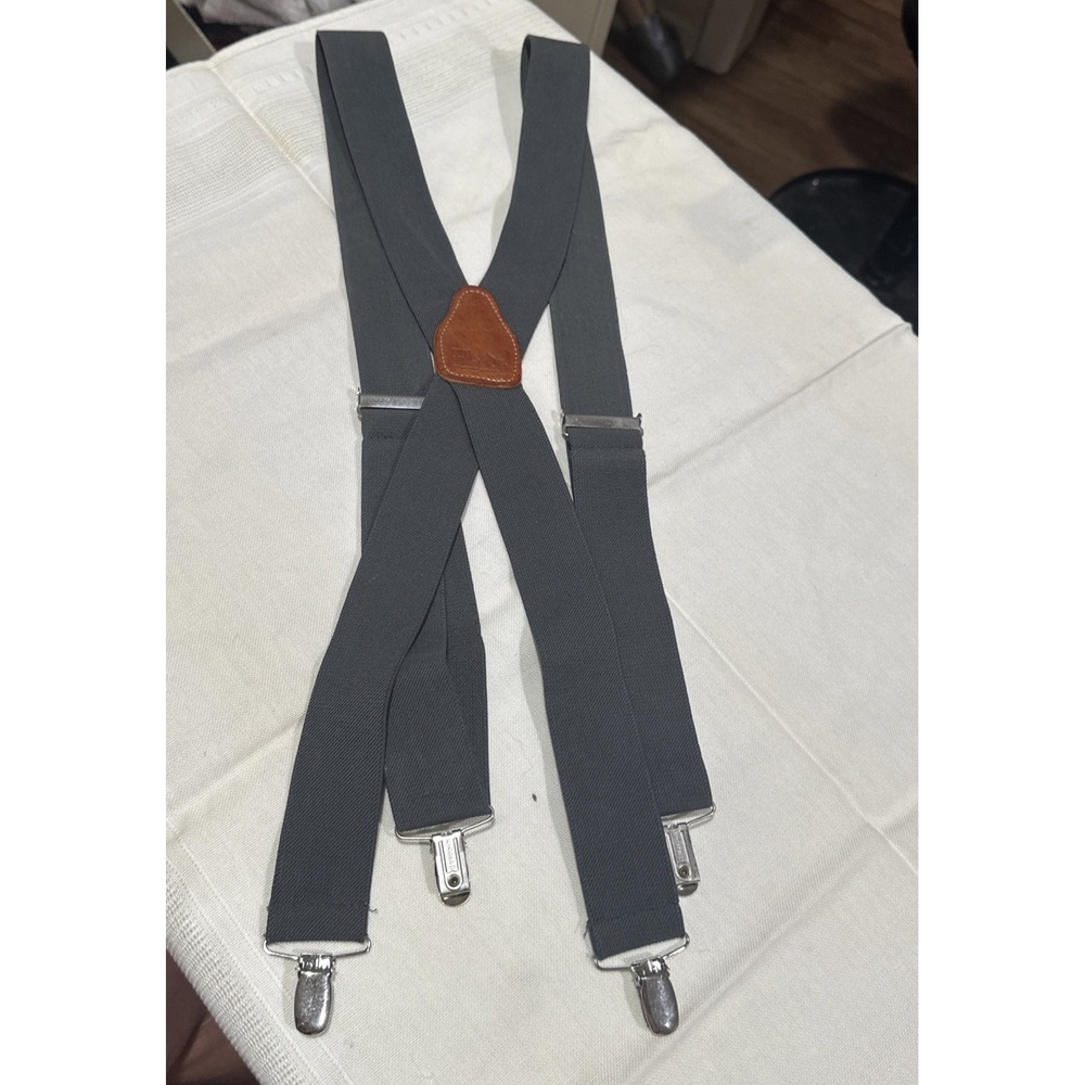 Mens Stretch Suspenders Dark Gray Clip On Style Adjustable Hold Up Brand